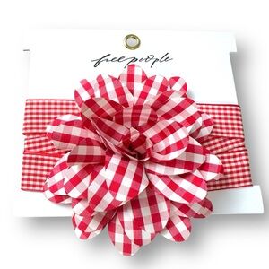 Free People Spring Summer Picnic Flower Necklace in Red Gingham Country Dainty